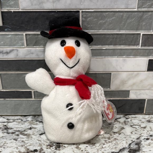 Ty Beanie Baby Snowman Plush with Red Scarf and Black Hat - Picture 1 of 1